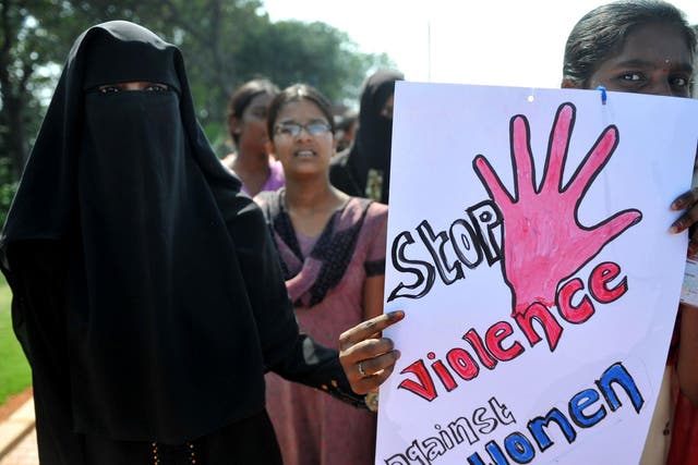 Indian students at a protest at violence against women in Hyderabad in January 2013