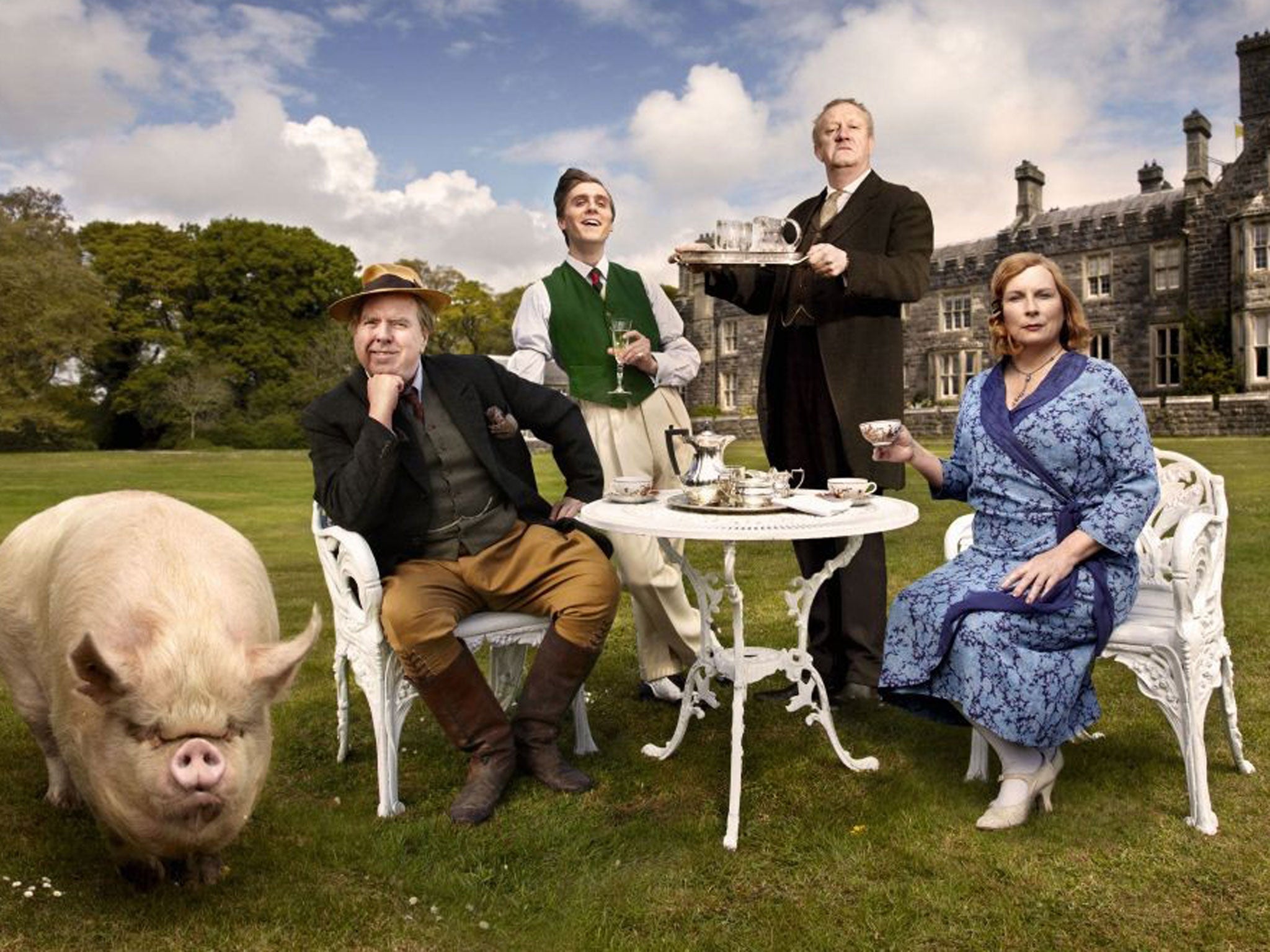 Timothy Spall, Jack Farthing, Mark Williams and Jennifer Saunders in ‘Blandings’