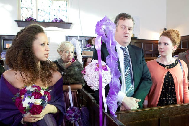 Kirsty making her way down the aisle before marrying Tyrone, which will be shown during episodes of Coronation Street due to be screened on ITV on Monday 21 January at 7.30pm and 8.30pm.