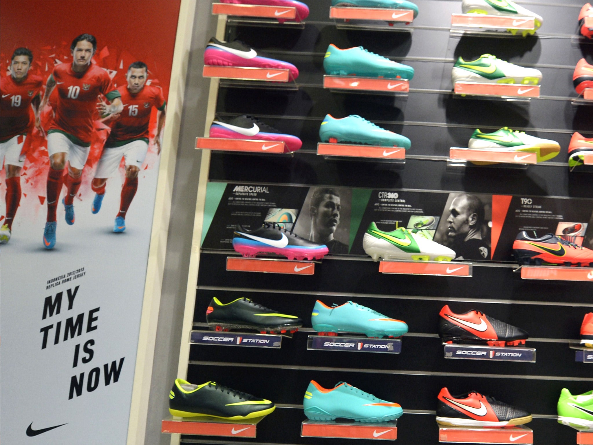 Nike shoes displayed in a shop in Jakarta