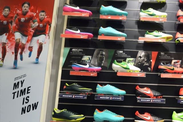 Nike shoes displayed in a shop in Jakarta
