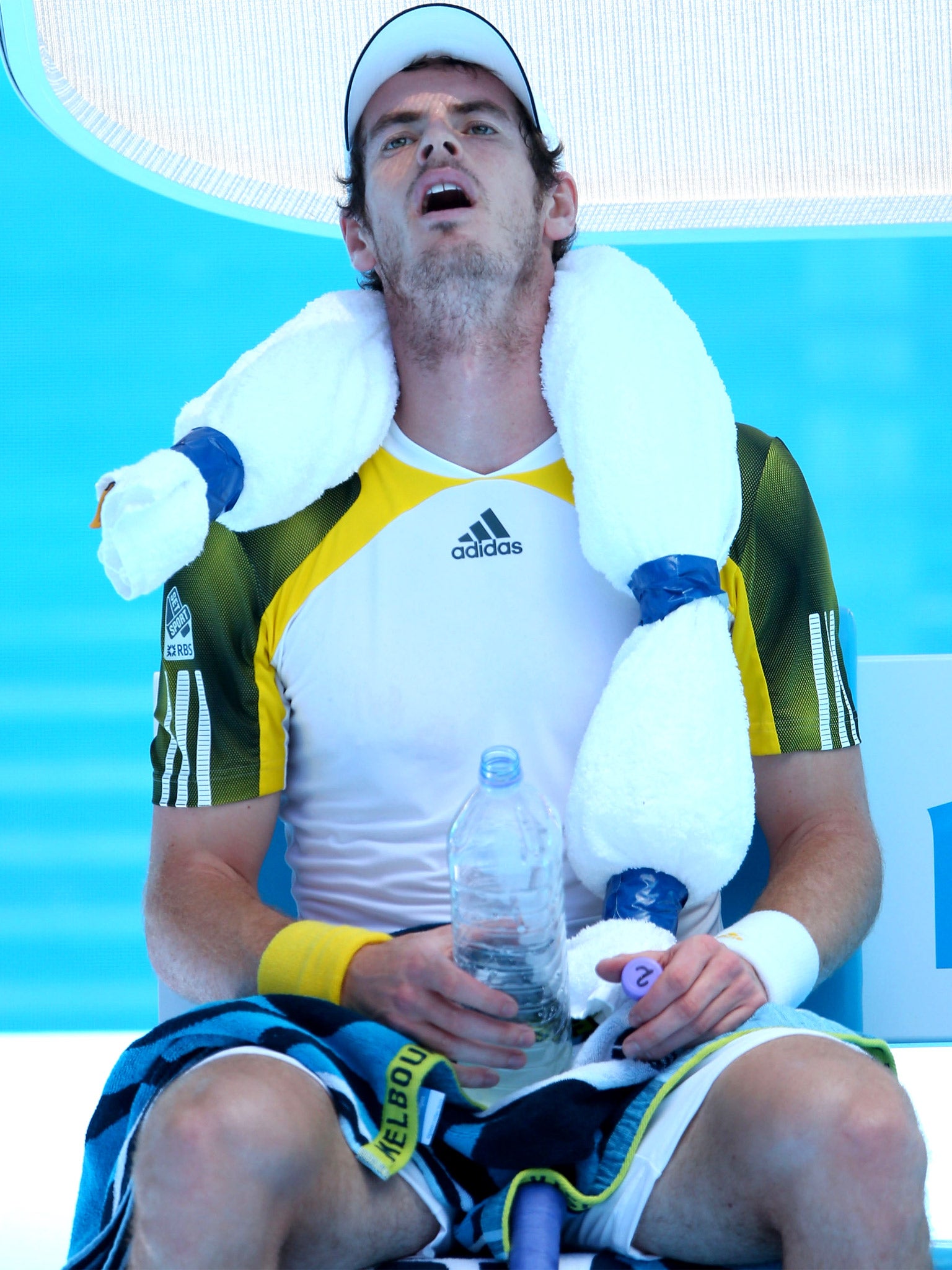 Andy Murray cools down during his win over Robin Haase