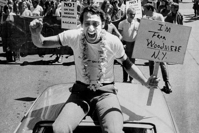Harvey Milk at the San Francisco Gay Freedom Day Parade in 1978