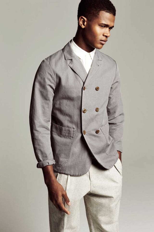 Shirt, £59, by Cos, cosstores.com; double-breasted linen jacket, £295, by MHL by Margaret Howell, margarethowell.co.uk; pleated trousers, £140, by Hentsch Man, hentschman.com