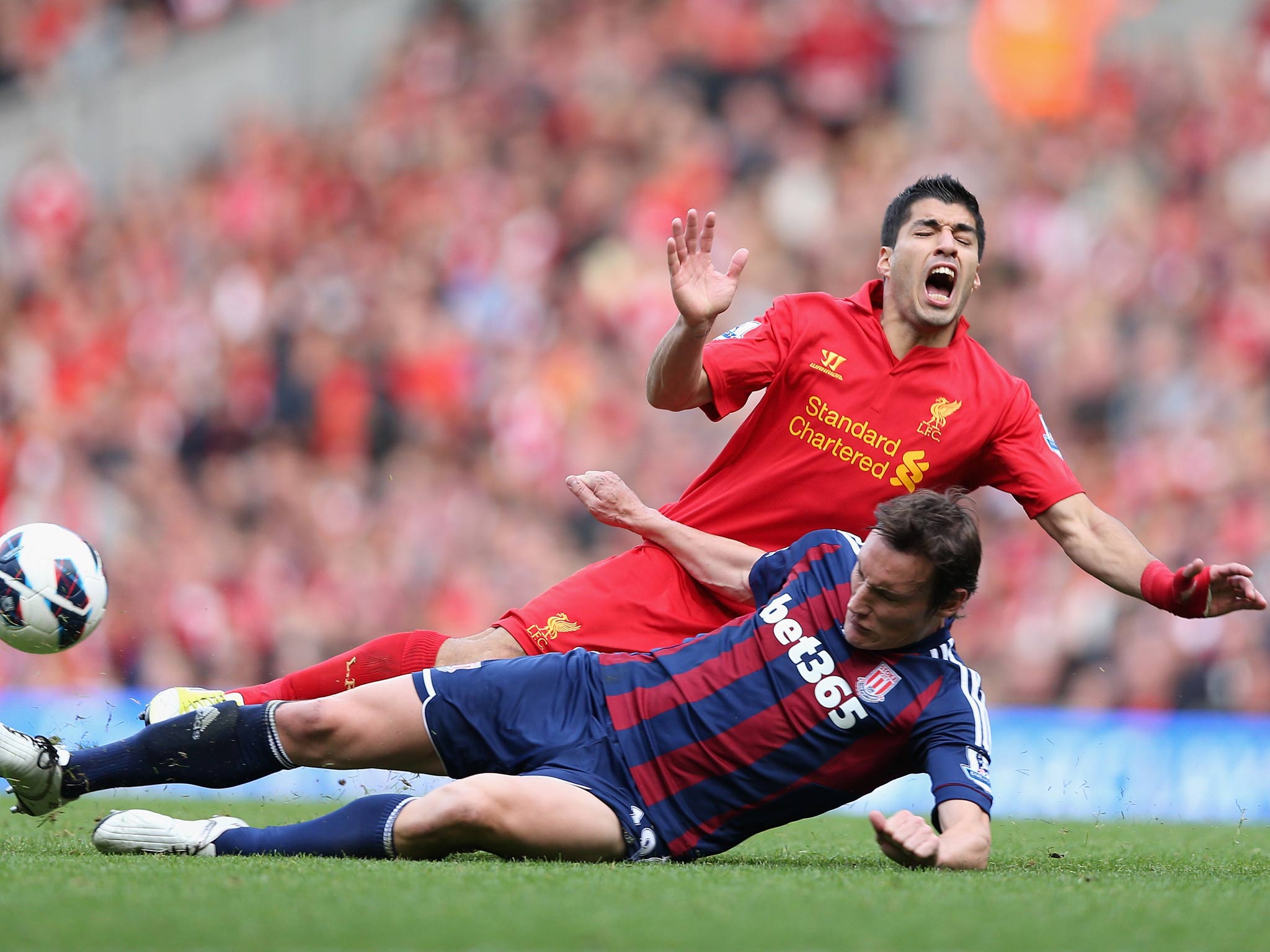 Liverpool striker Luis Suarez in action against Stoke