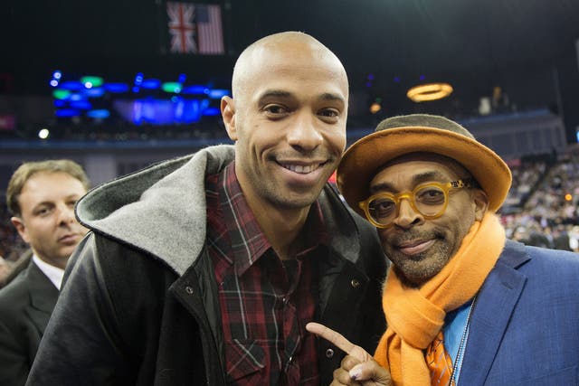 Arsenal hero Thierry Henry, seen here with the film director Spike Lee, was at the game along with former teammates Robert Pires and Patrick Vieira.
