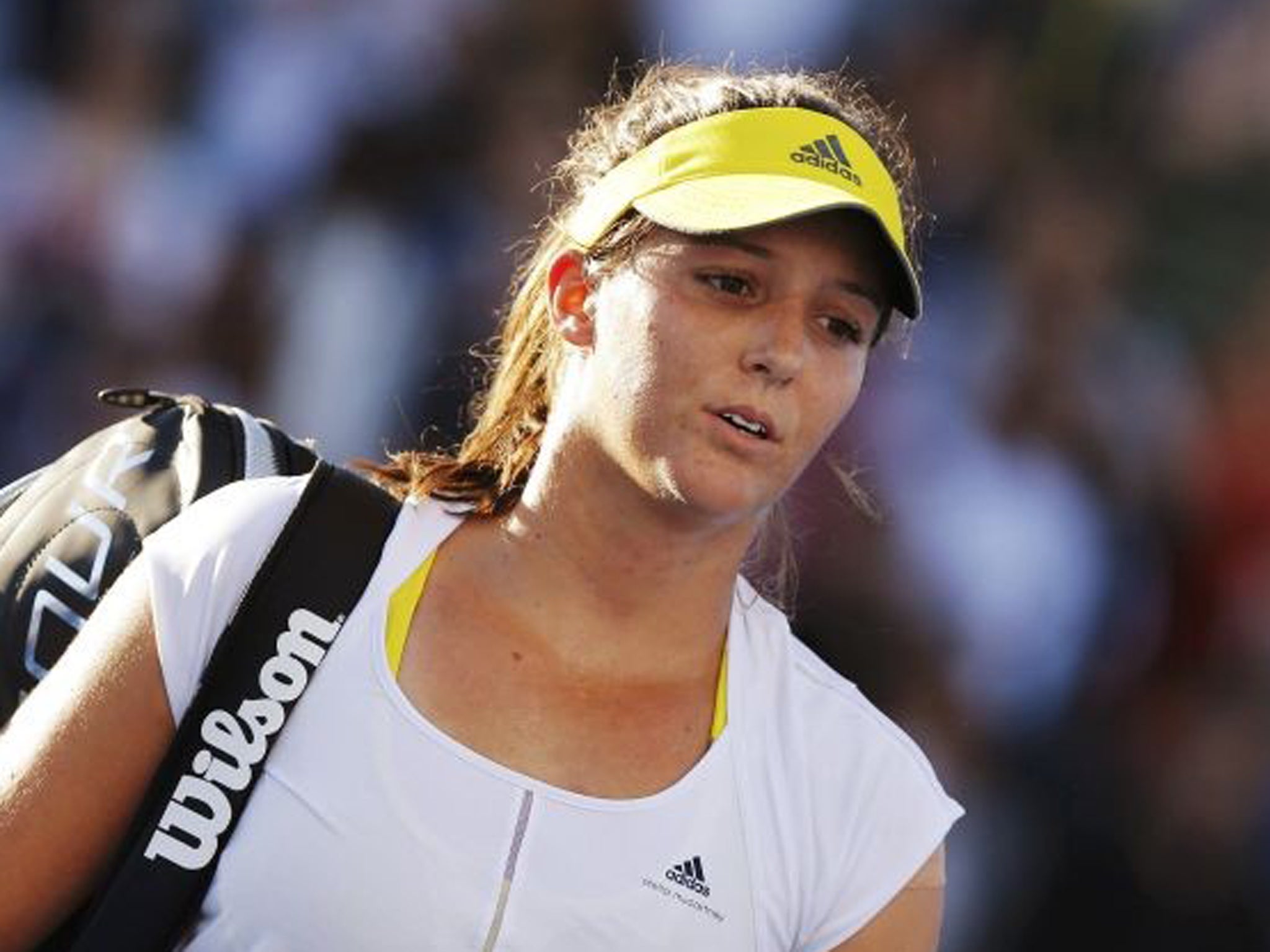 Laura Robson leaves the court after her defeat to Sloane Stephens