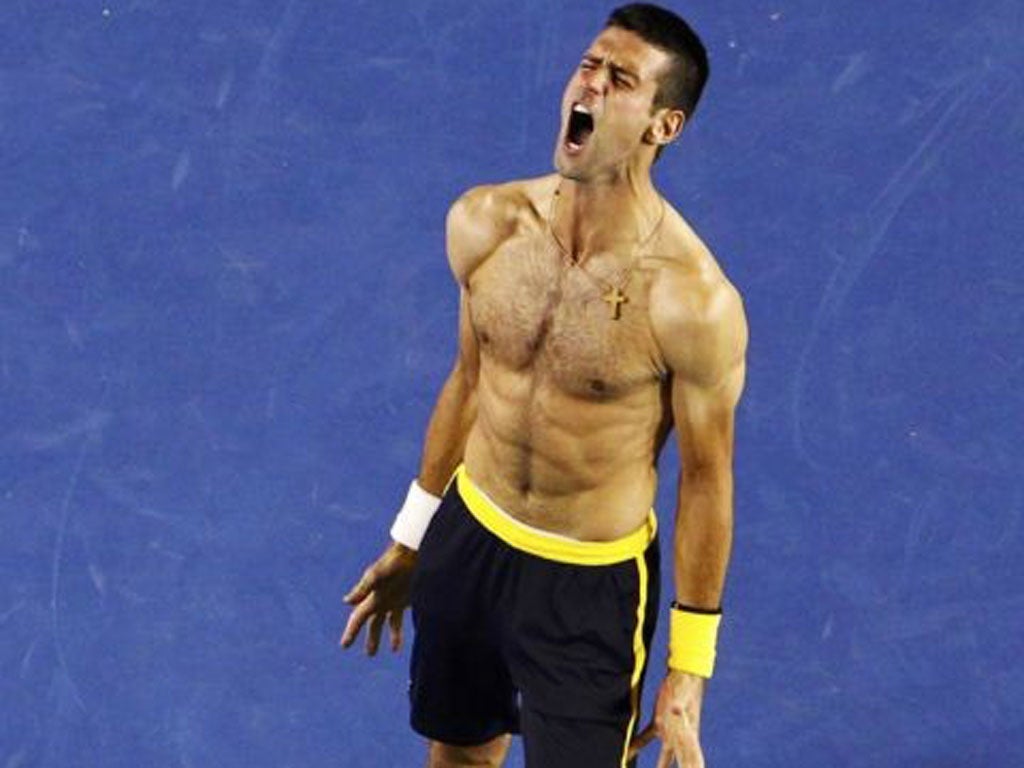 Novak Djokovic roars with delight after completing his marathon victory