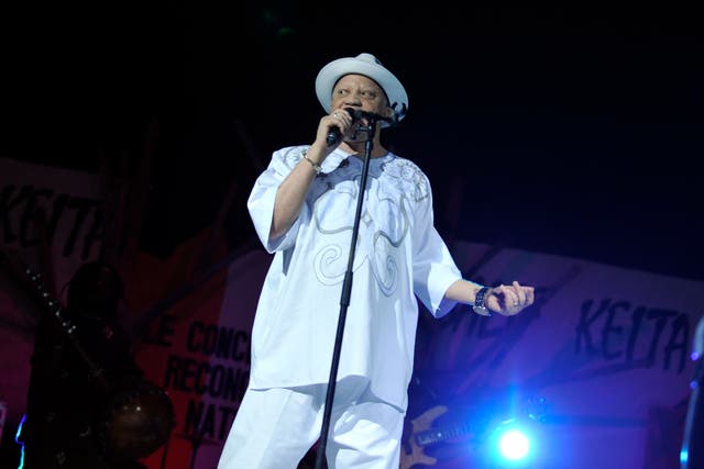 Malian singer Salif Keita performs on July 30, 2011 in Abidjan during a concert for national reconciliation following post elections violence. He will perform at Celtic Connections in February