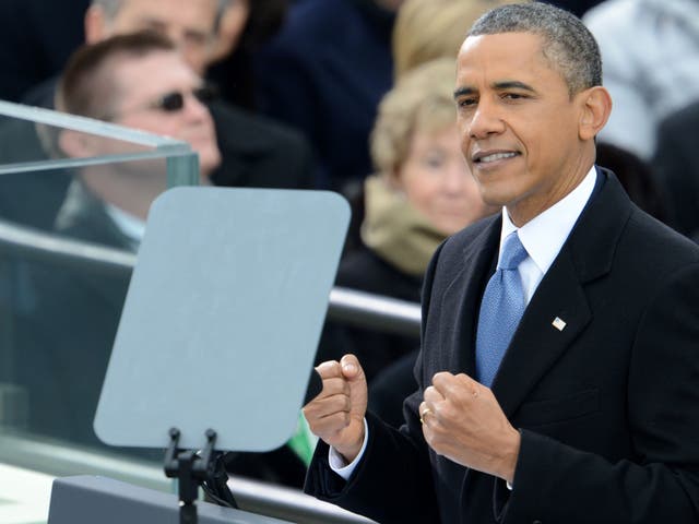 Barack Obama delivers remarks after taking the oath of office