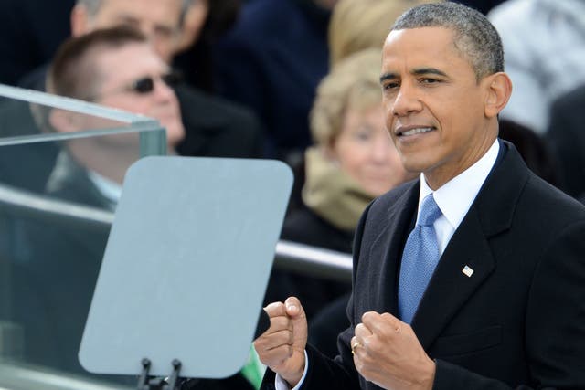 Barack Obama delivers remarks after taking the oath of office