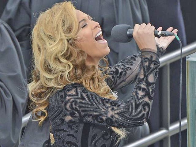 Beyonce performs the National Anthem after Obama was ceremonially sworn in for a second term as the 44th President of the United States in Washington, DC