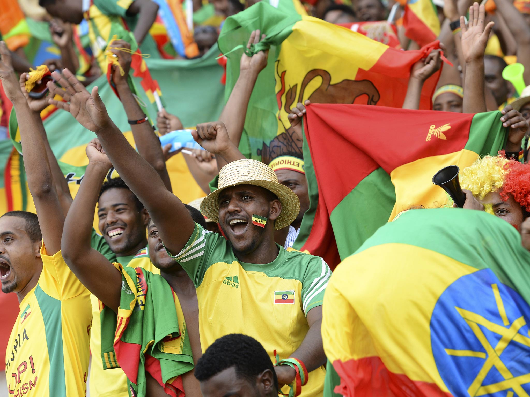 Fans cheer before the Africa Cup of Nations Zambia vs Ethiopia group C football match
