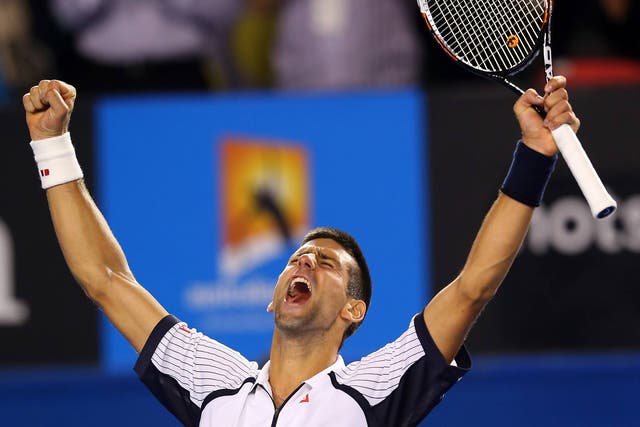 Novak Djokovic celebrates after reaching the Australian Open semi-finals