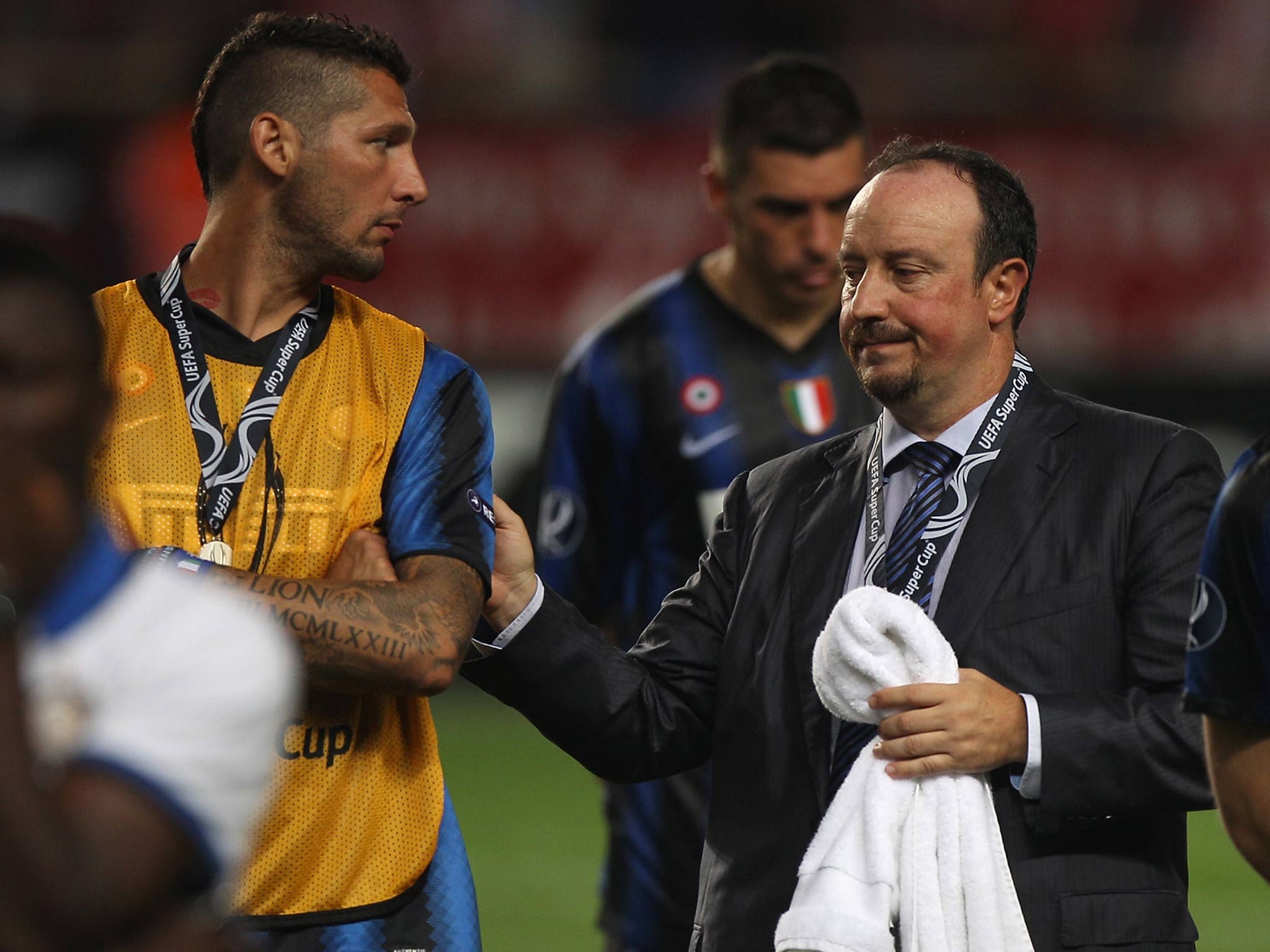 Rafael Benitez pictured with Marco Materazzi during the pair's time together at Inter Milan