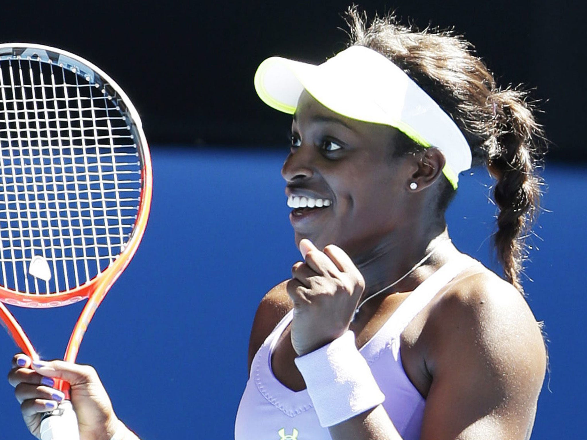 Sloane Stephens of the US celebrates at match point