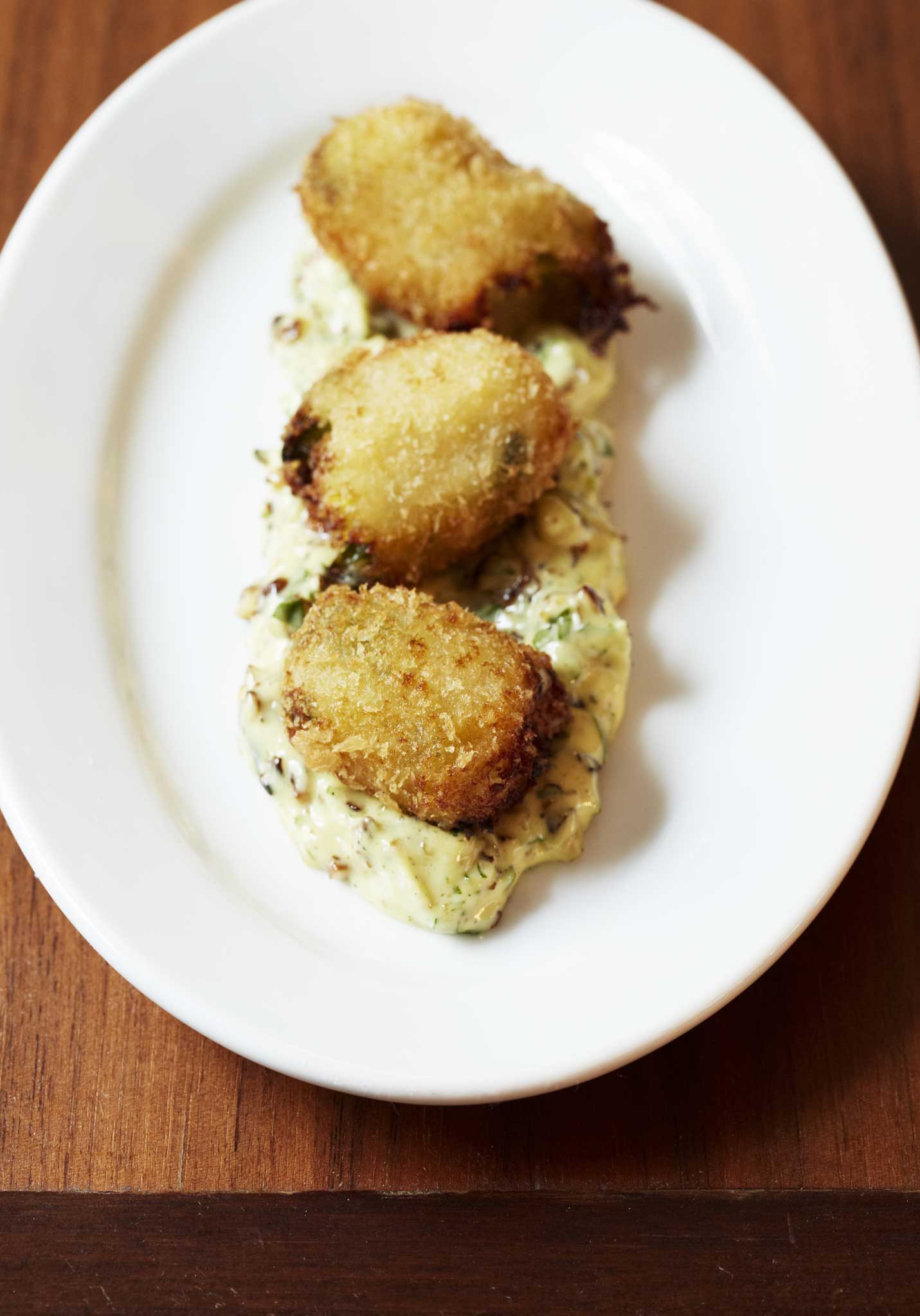 Stilton croquettes with walnut and celery mayonnaise