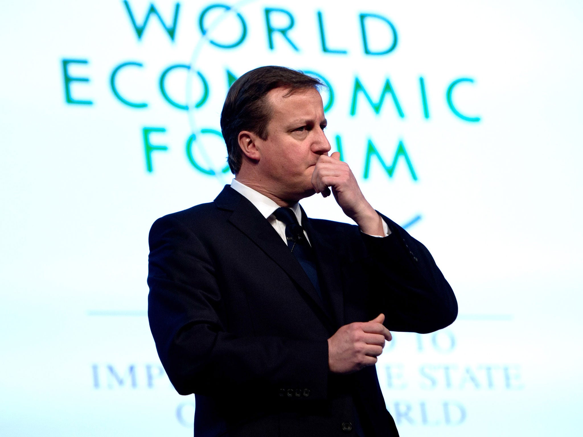David Cameron addresses a session of the annual World Economic Forum in Davos