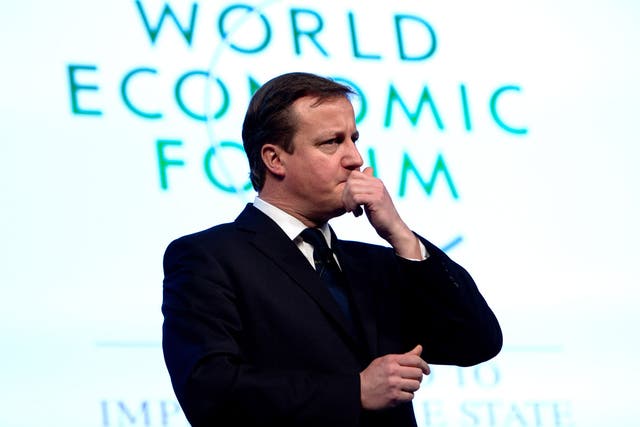 David Cameron addresses a session of the annual World Economic Forum in Davos