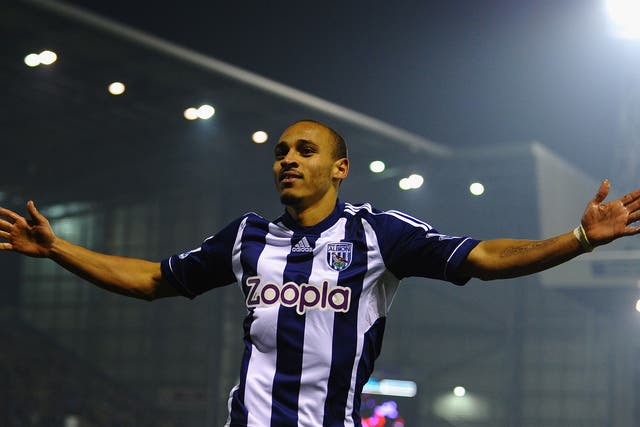  Peter Odemwingie of West Bromwich Albion celebrates scoring