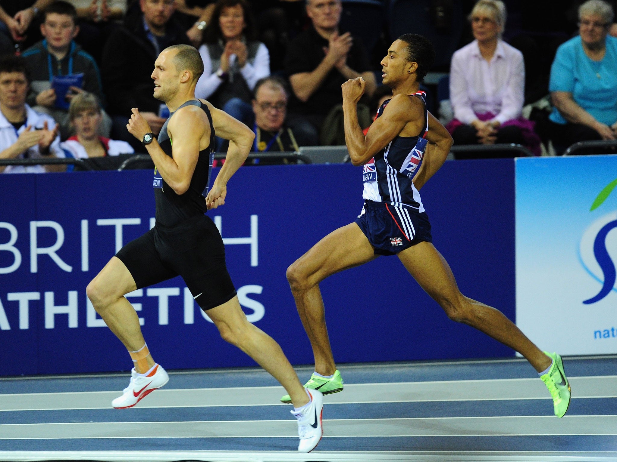 True Brit: Dai Greene leads Andrew Osagie on his way to securing the British record in the 600 metres