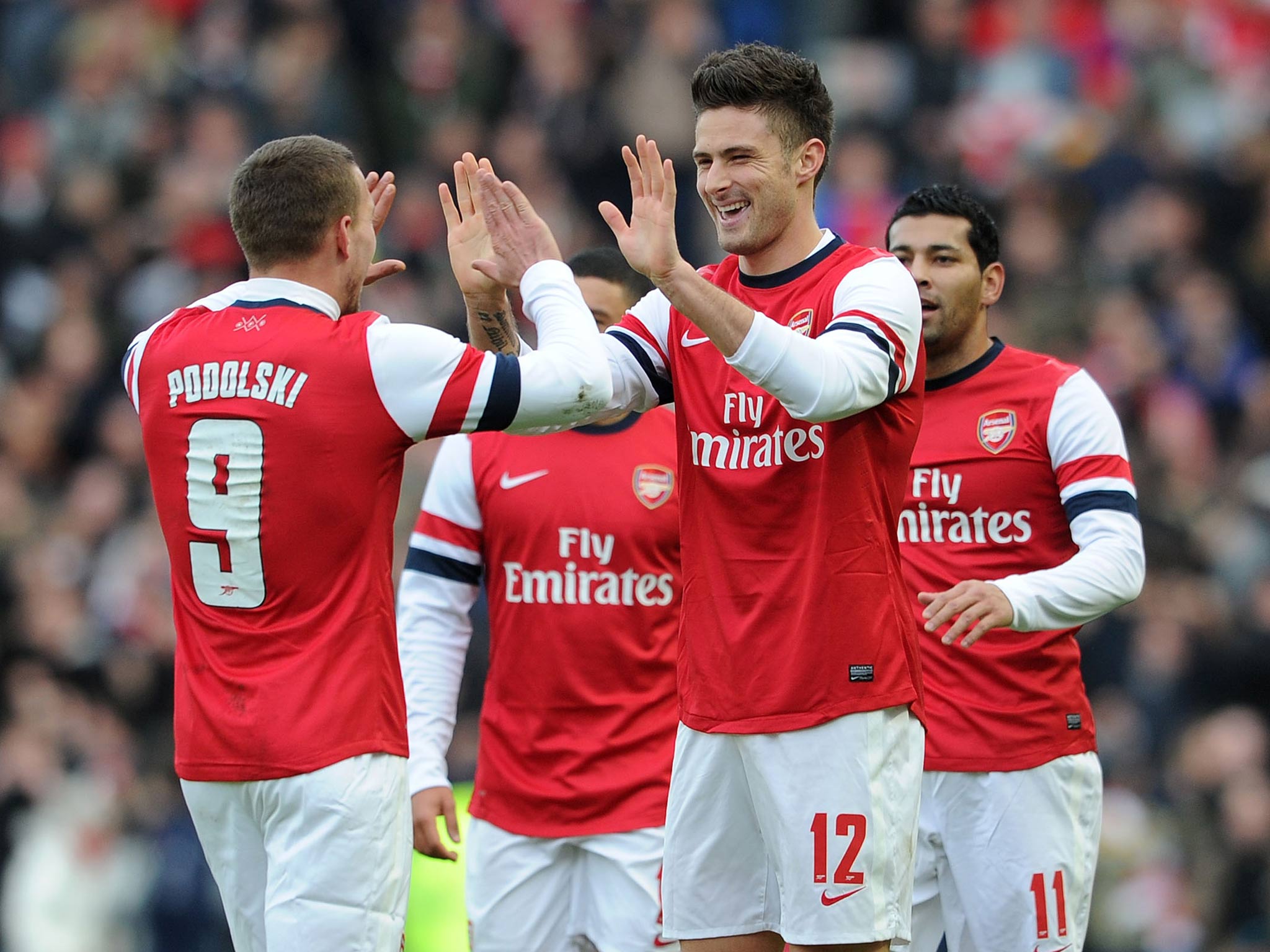 Arsenal striker Olivier Giroud celebrates scoring against Brighton
