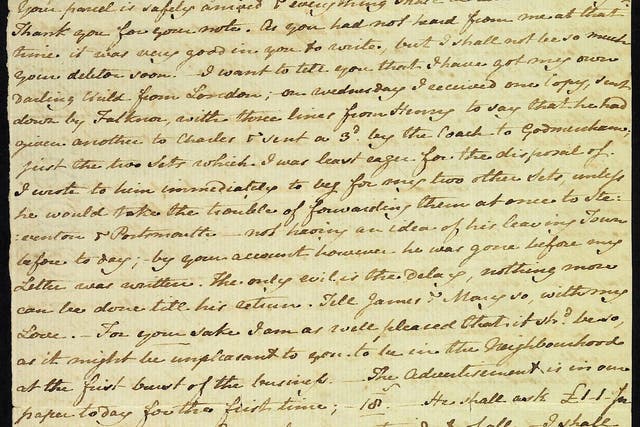 'Darling child' letter from Jane Austen to her sister Cassandra about Pride and Prejudice.