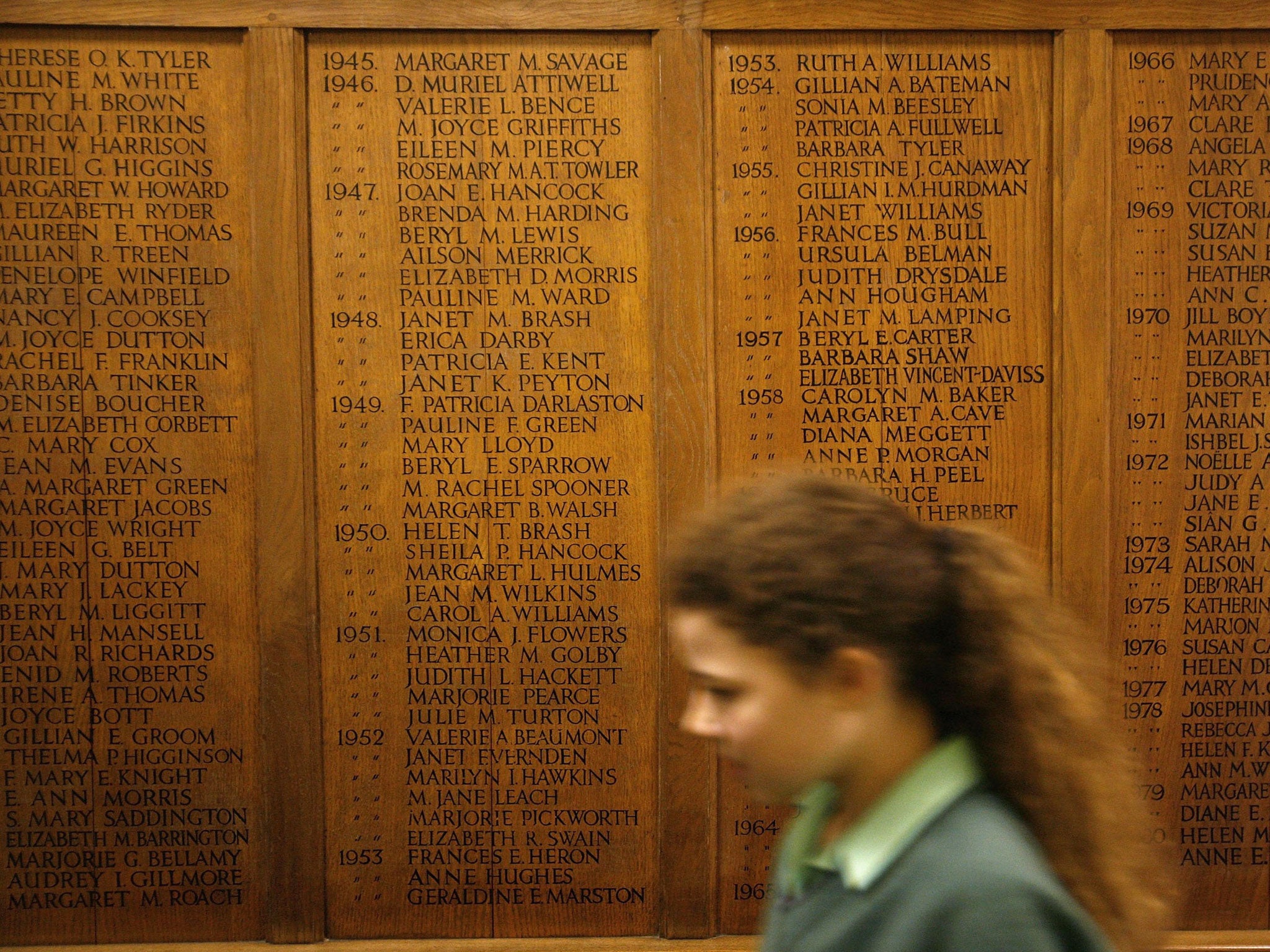 A pupil at King Edward VI High School for Girls, and independent school in Birmingham change classrooms for different subjects on October 4, 2006.