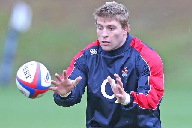 Tom Youngs catches the ball during an England training session on Monday