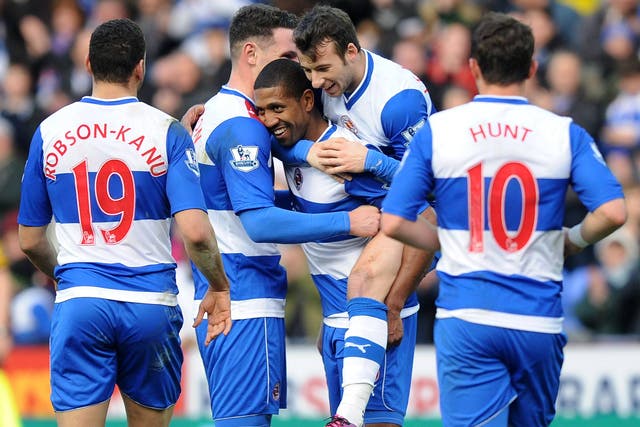 Mikele Leigertwood of Reading celebrates with team mates during the FA Cup