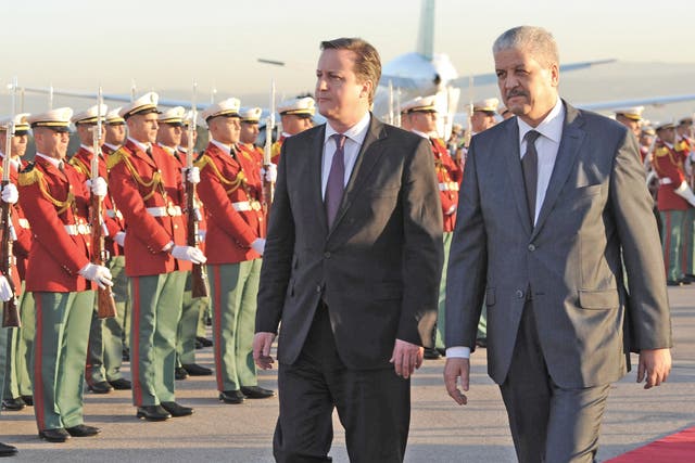 David Cameron with Prime Minister Abdelmalek Sellal at the start of his trip to Algeria yesterday
