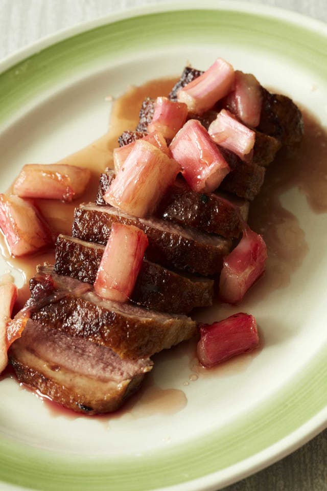 Duck breast with sweet and sour rhubarb