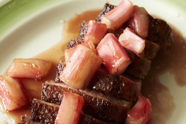 Duck breast with sweet and sour rhubarb