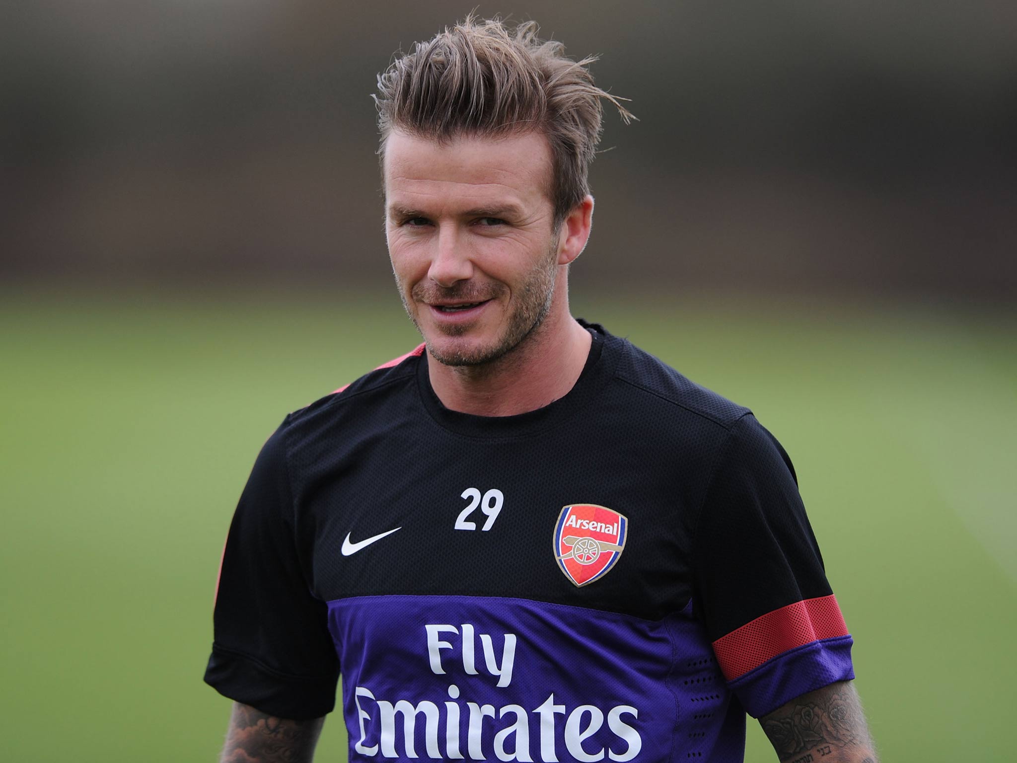 David Beckham training with Arsenal