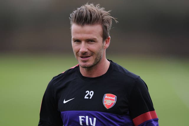 David Beckham training with Arsenal