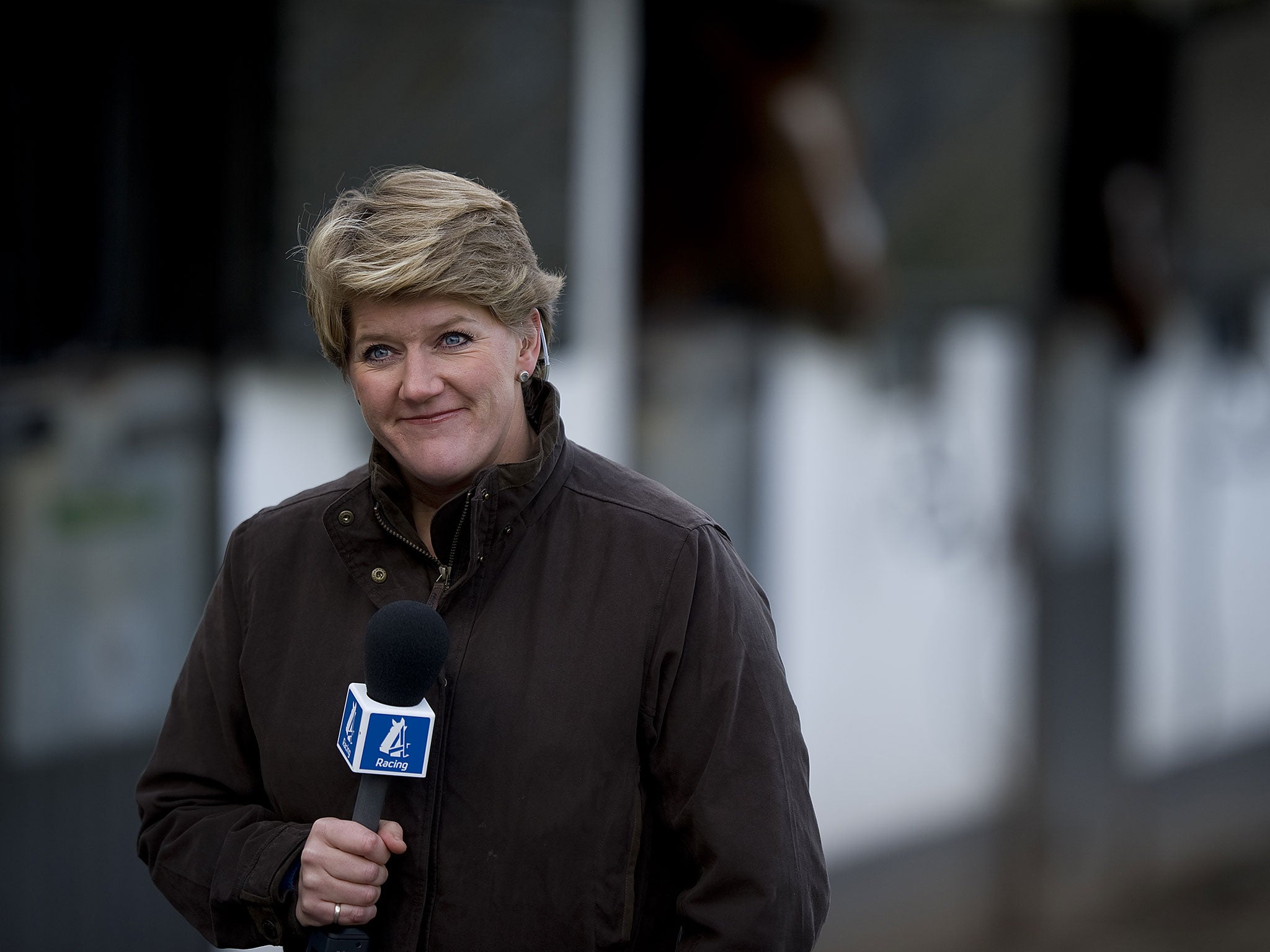 Clare Balding presents Channel 4 Racing as it broadcast its first programme produced by IMG at Nicky Henderson's Seven Barrows Stables on January 01, 2013 in Lambourn, England.