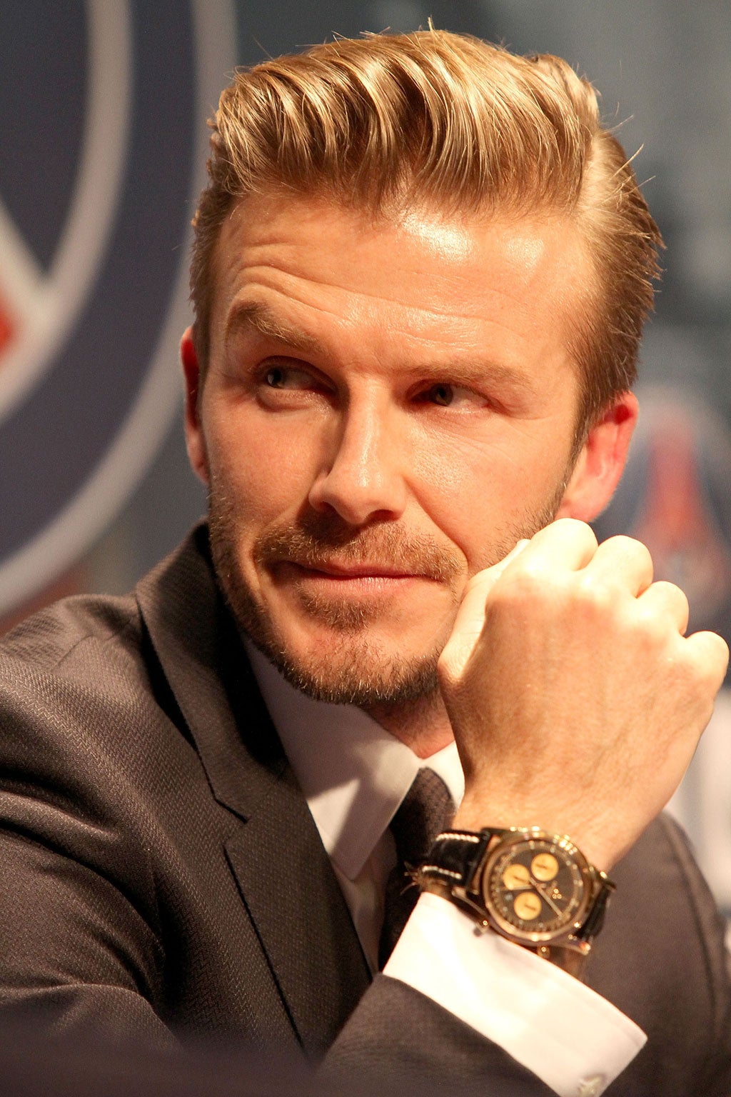 David Beckham attend the press conference for his PSG signing at Parc des Princes