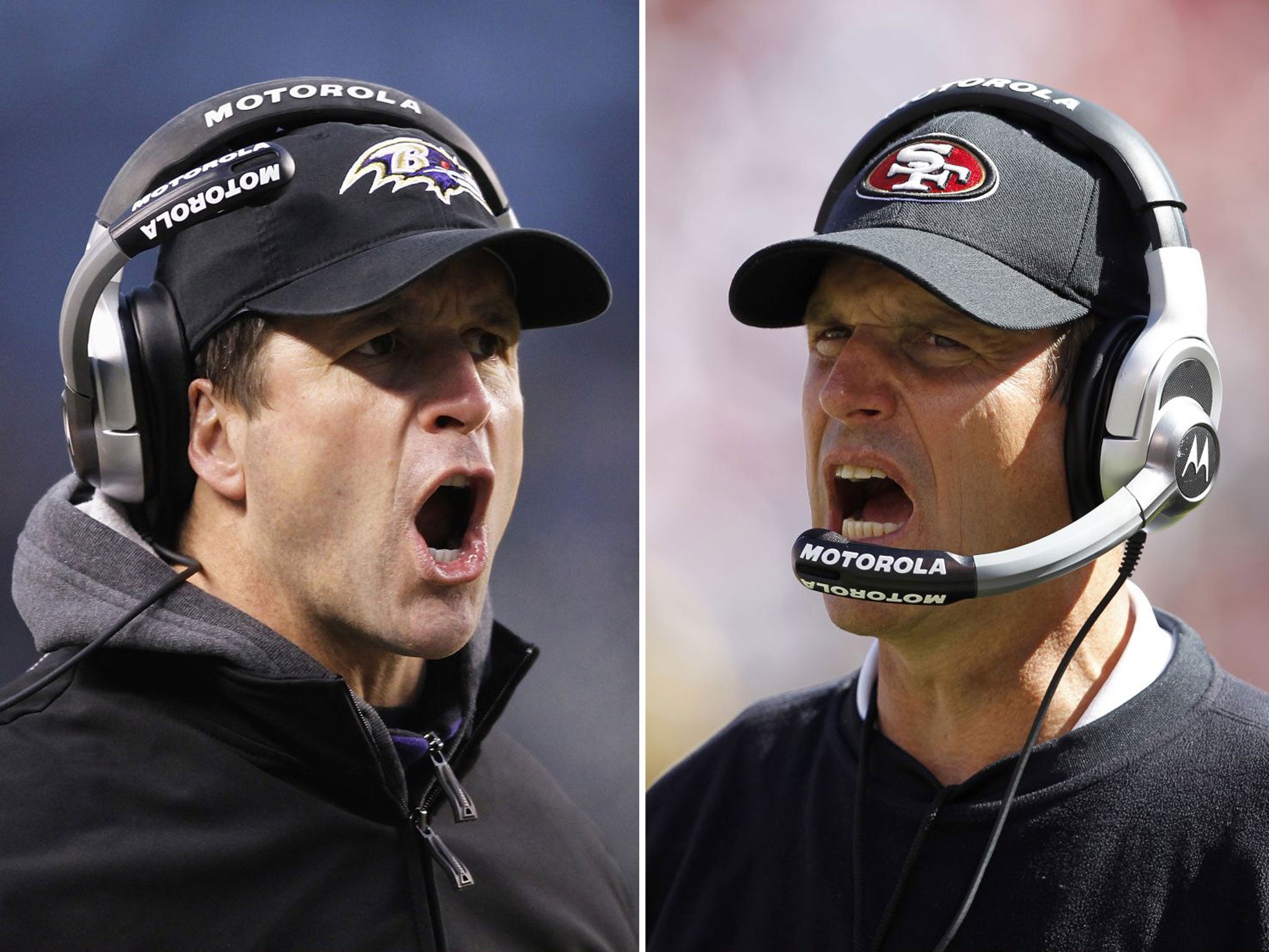 John Harbaugh (left) and his Baltimore Ravens go head to head with younger brother Jim’s San Francisco 49ers in America’s showpiece