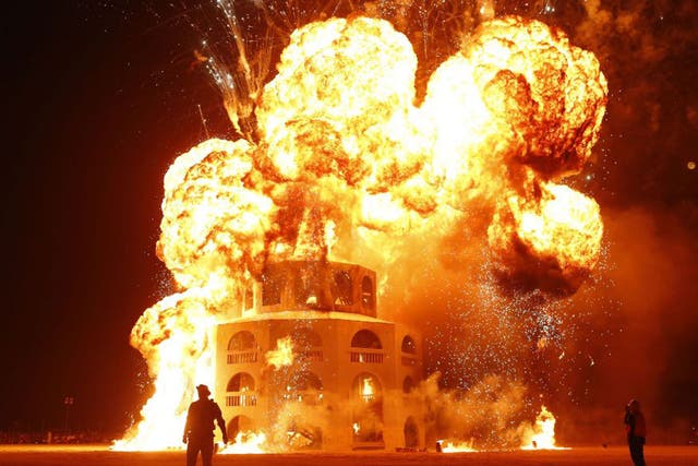 Bonfire night: The Burning Man is engulfed in flames last year