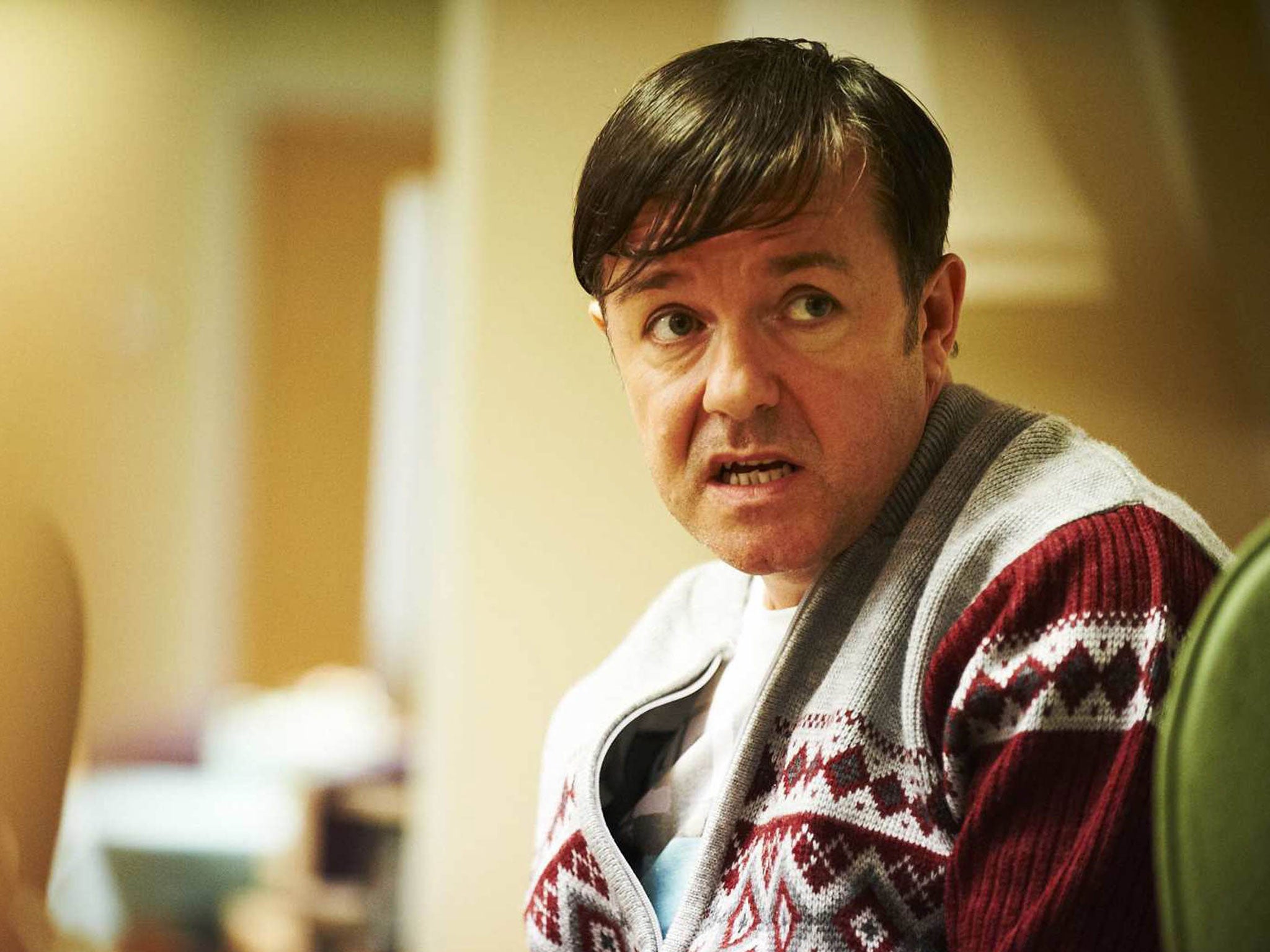 Cringeworthy: Ricky Gervais as downtrodden care-home worker Derek