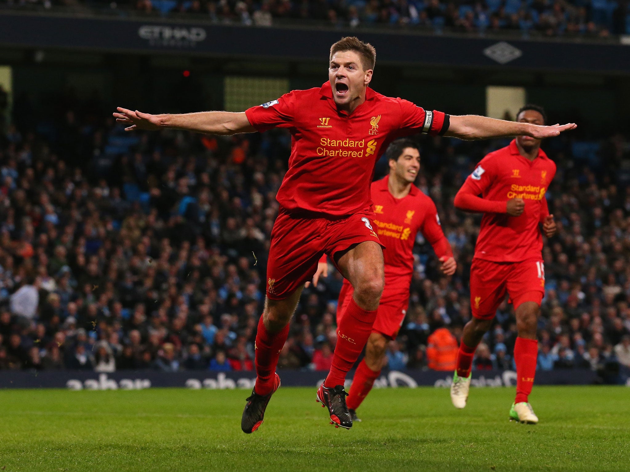 Steven Gerrard of Liverpool celebrates scoring