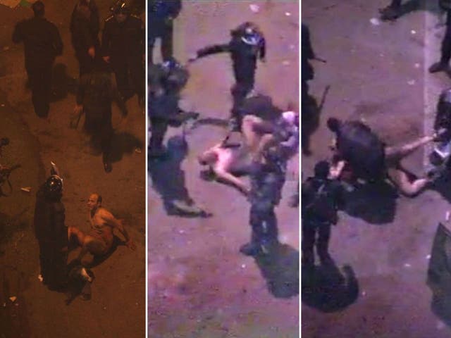 CCTV footage shows Egyptian riot police beat a man, during clashes next to the presidential palace in Cairo