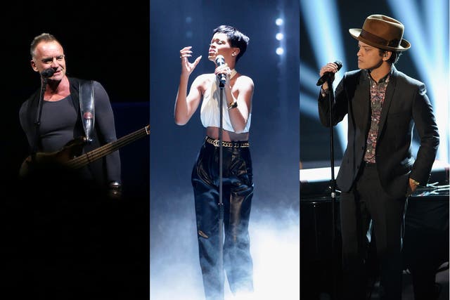 Sting, Rihanna and Bruno Mars will perform together at the Grammys on Sunday night
