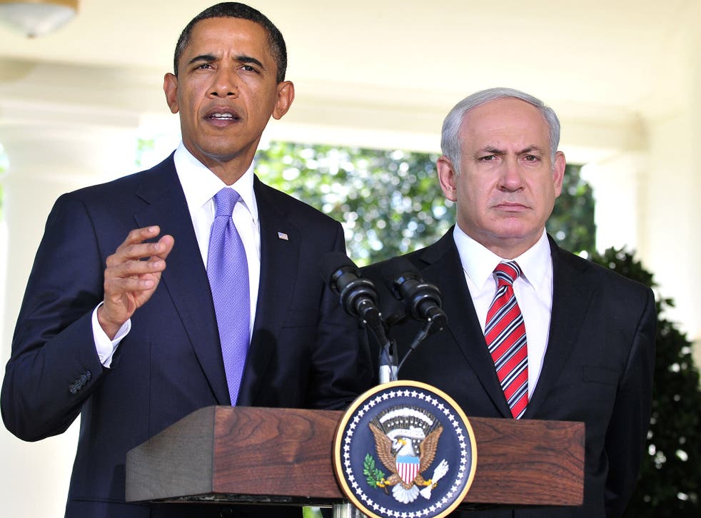 Barack Obama with Benjamin Netanyahu outside the White House last year