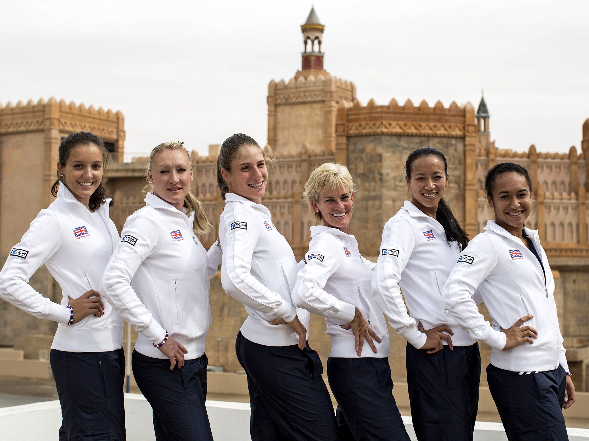 (From left) Laura Robson, Elena Baltacha, Johanna Konta, Judy Murray, Anne Keothavong and Heather Watson are in Israel as Britain try to qualify for the Fed Cup world group for the first time in 20 years