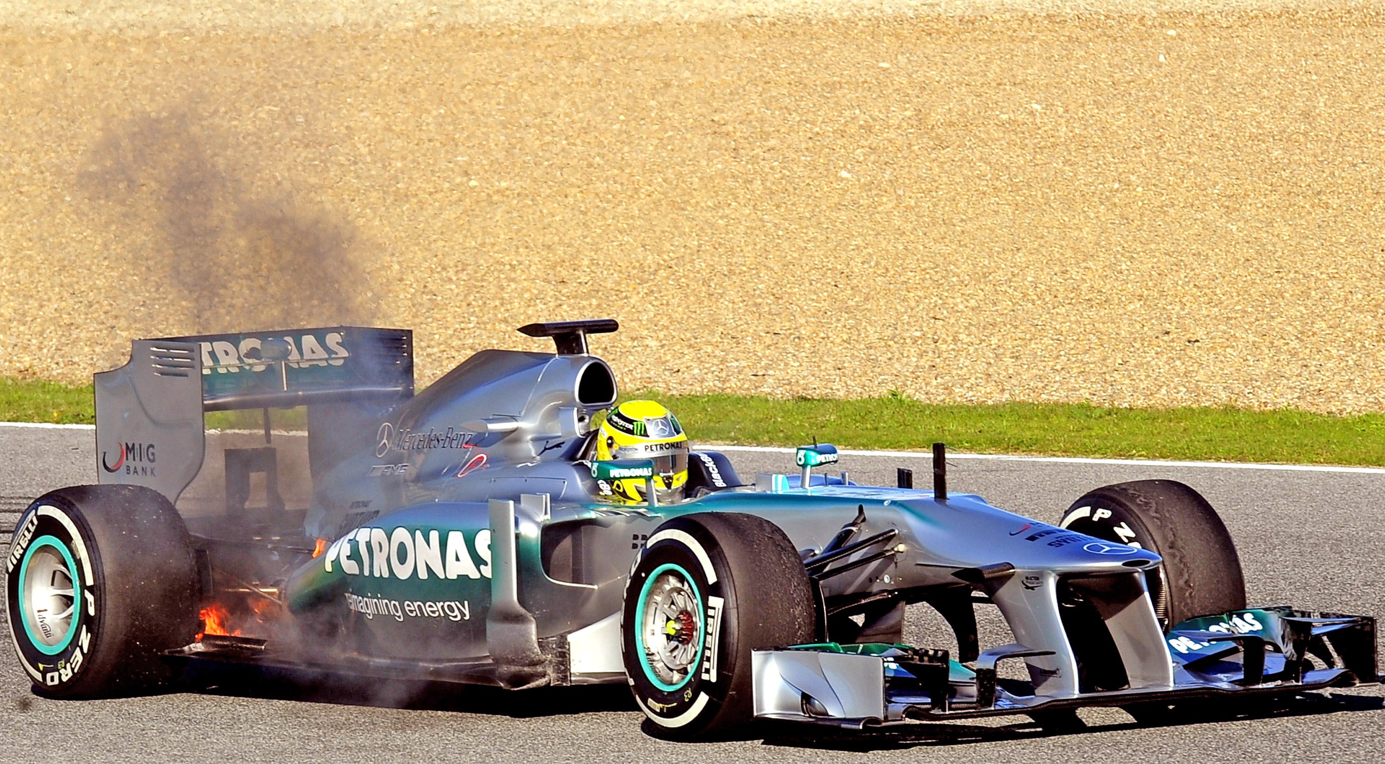 Nico Rosberg’s car goes up in smoke