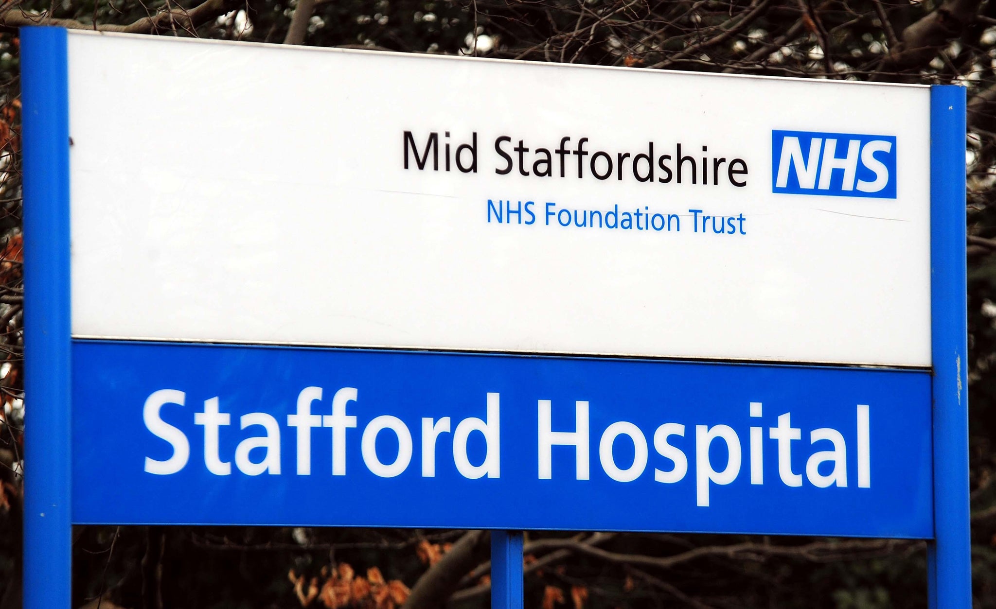 The NHS Trust sign outside Stafford General Hospital