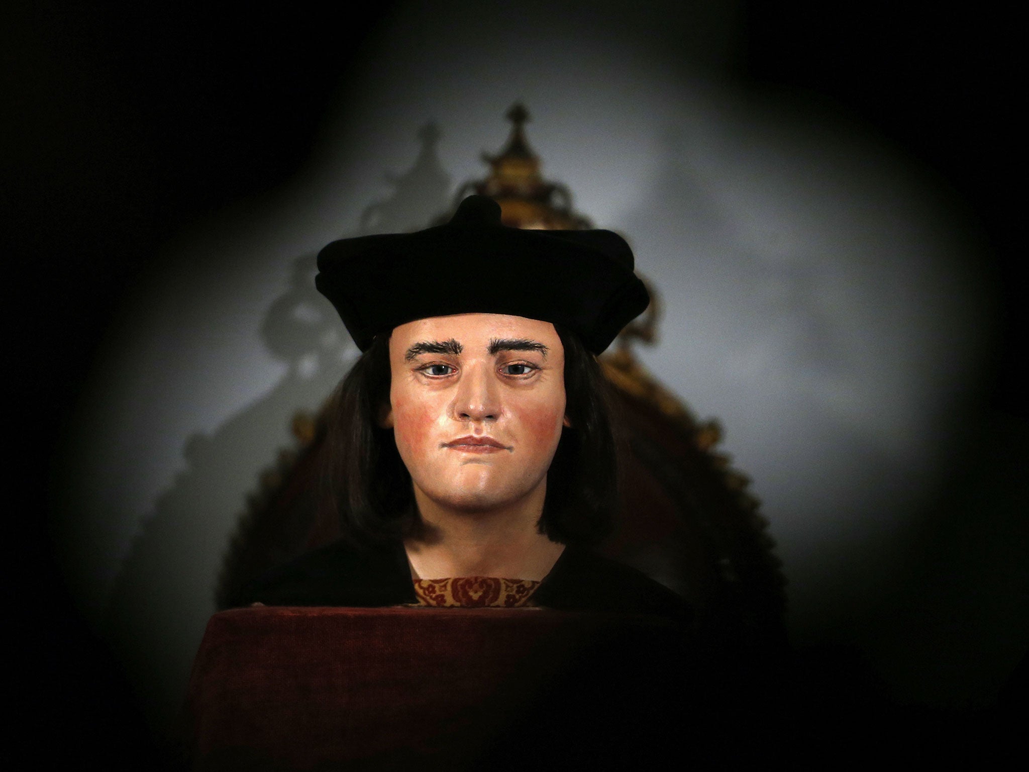 February 5, 2013: A facial reconstruction of King Richard III is displayed at a news conference in central London. The reconstruction is based on a CT scan of human remains found in a council car park in Leicester which are believed to belong to the last