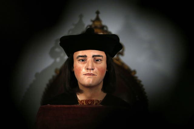 February 5, 2013: A facial reconstruction of King Richard III is displayed at a news conference in central London. The reconstruction is based on a CT scan of human remains found in a council car park in Leicester which are believed to belong to the last 