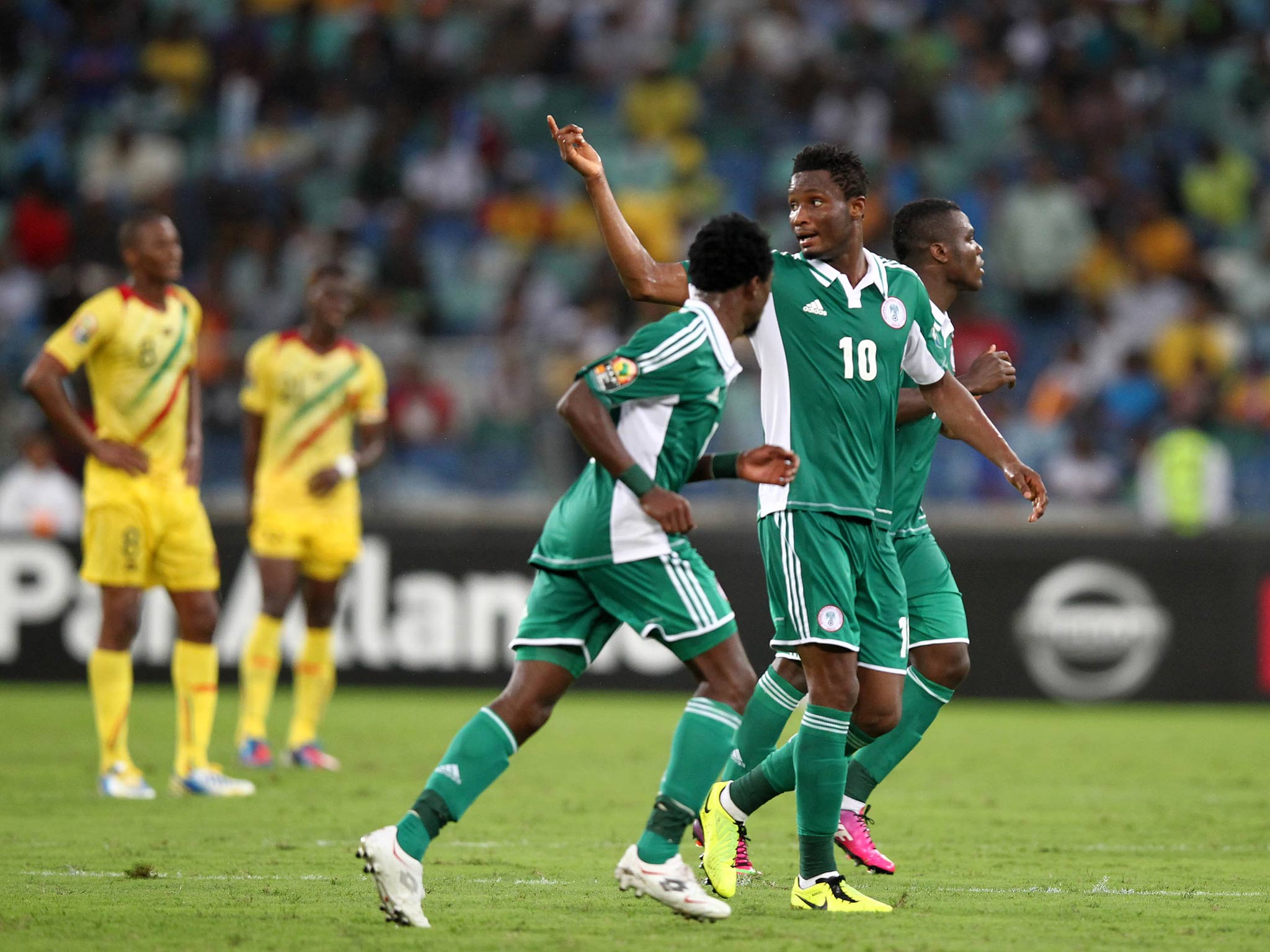 John Obi Mikel of Nigeria celebrates during victory over Mail in the African Cup of Nations